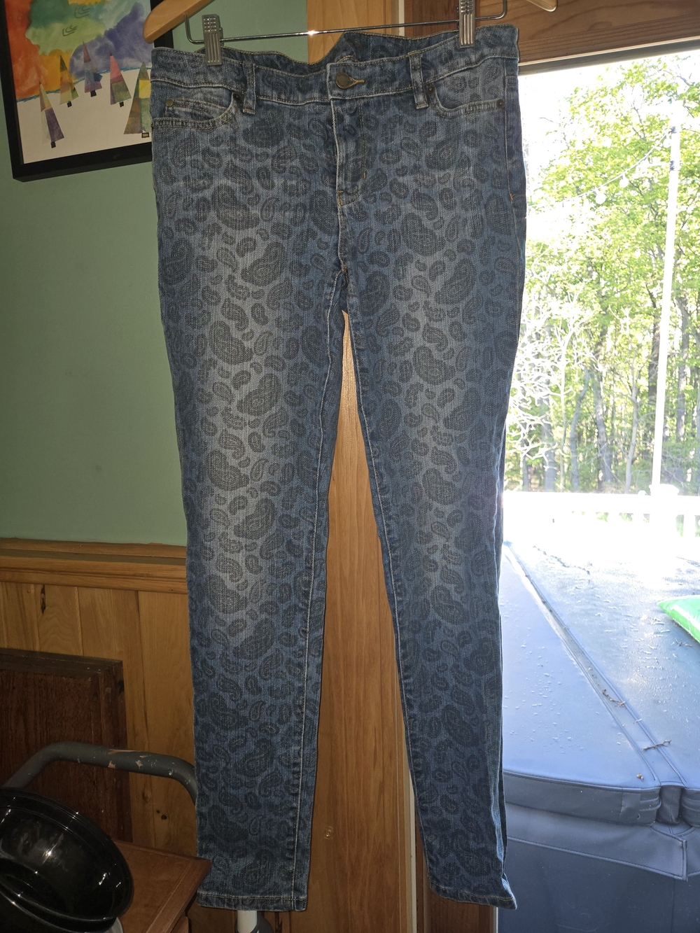 Micheal Kors Women’s Blue Leopard-Print Skinny Jeans